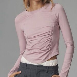 Anthropologie Daily Practice Womens Long Sleeve Seamed Tee Size S Lilac Purple